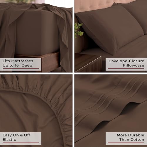 Image of Mellanni King Sheets Set - 4 PC Iconic Collection Bedding | Hotel Luxury, Extra Soft, Cooling Bed Sheets - Wrinkle, Fade, Stain Resistant (King, Brown)