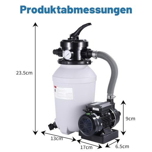 Sand Pool Filter Pumpe, Filter System 1/4 HP Pumpe Flow 250W für oberirdischen 8.000 l/h, Förderhöhe max. 8 m, Tankvolumen bis zu 13.6 kg Sand Pool Filter mit 4-Wege Ventil Schwimmbadpumpe