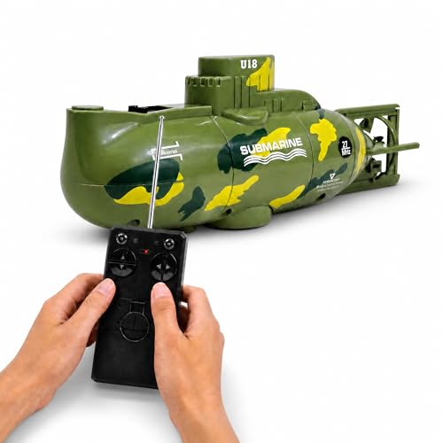 Knizartt Mini RC Submarine Remote Control Boat, Waterproof 6 Channel Electric Military Model, Diving RC Water Toy for Fish Tank, Bathtub & Pool, Kids Birthday Gift (Green)