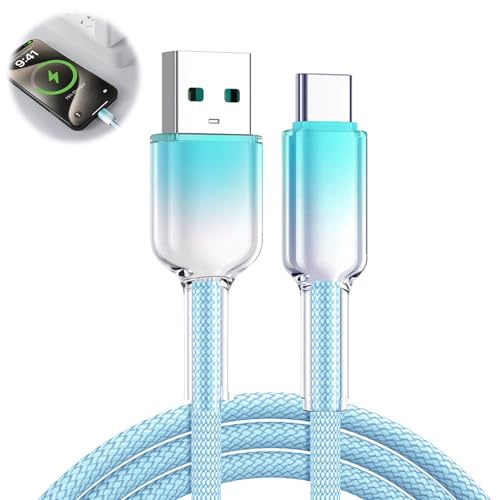 OddMart 2M 120W USB C Turbo Charging Cable for Xiaomi Redmi Note 14 13 Pro+ Mi 15 Ultra POCO X7 M6, Crystal Blue 6.6FT Type-C Fast Charger Cord USB A to C Data Lead for HyperCharge 100W 88W 66W 33W - Image 8