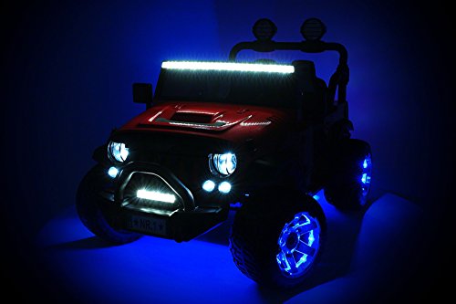 Moderno Kids Explorer 2 (Two) Seater 12V Power Children Ride-On Car Truck with R/C Parental Remote + EVA Rubber LED Wheels + Leather Seat + MP3 Music Player Bluetooth FM Radio + LED Lights (Blue)