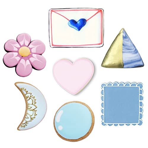 Basic Geometric Classic Shapes Cookie Cutters 7-Pc. Set Made in USA by Ann Clark, Heart, Circle, Square, Rectangle, Triangle, Crescent Moon, Flower - Thumbnail 2