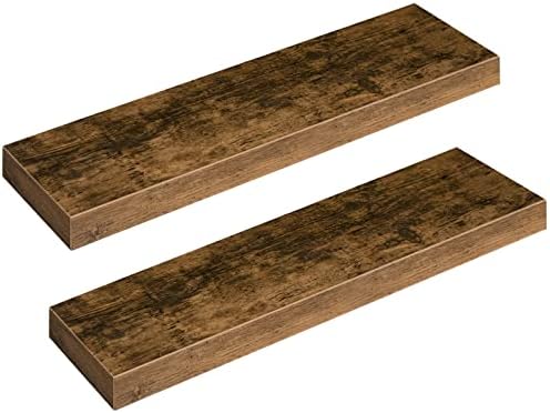 HOOBRO Floating Shelves, Wall Shelf Set of 2, 31.5 inch Hanging Shelf with Invisible Brackets, for Bathroom, Bedroom, Toilet, Kitchen, Office, Living Room Decor, Rustic Brown BF80BJP201