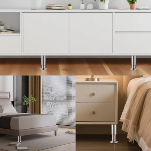 Stahlia Möbelfüße verstellbar Tischbeine Metall Edelstahl Optik 120-190mm (4er Set) Ø38mm Bettfüße Füße für Möbel Sofa Füße Möbelerhöhung Schrankfüsse Möbelbeine