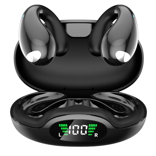 Open Ear Clip on Headphones, Wireless Earbuds Bluetooth 5.3 Sport Earphones Built-in Mic with Ear Hooks Ear Buds, Waterproof Design for Running Fitness, Sports, Cycling, Driving (Open Ear)