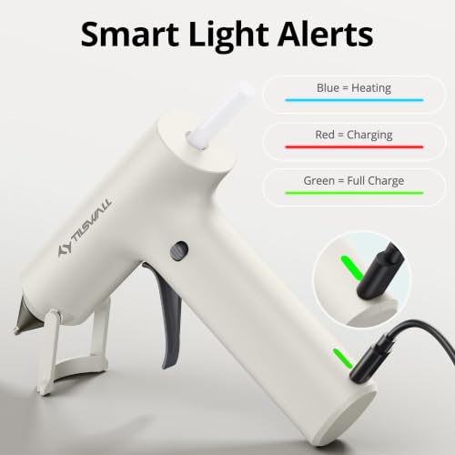 Image of Tilswall Cordless Hot Glue Gun, Fast Preheating with 2Ah Built-in Battery | Hot Melt Glue Gun, 20 Premium Glue Sticks(7x140mm), Mini Glue Gun Ideal for Crafts, DIY Gift, Home Repairs W106s White