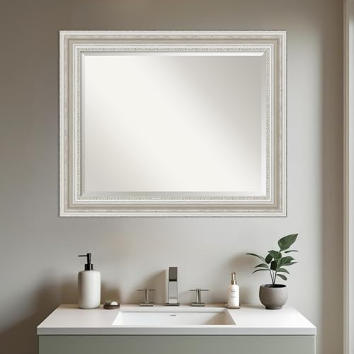 Image of Amanti Art Framed Vanity Mirror | Bathroom Mirrors for Wall | Parlor Silver Mirror | Wall Mounted Mirror | Medium Mirror | 27.50 x 33.50
