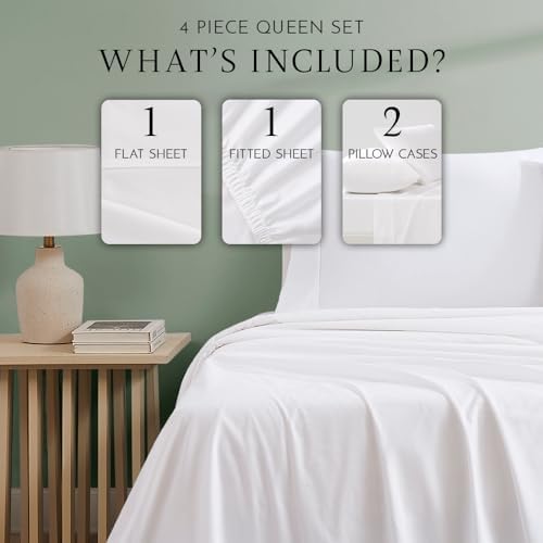 Linen Closet 100% Organic Cotton Queen Sheet 4-piece Set-Soft Percale Weave, Crisp, Cool Soft & Durable Breathable Bed Sheets, Deep Pockets Fit Mattresses up to 18"- Arctic White - Thumbnail 4