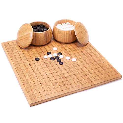 AMEROUS Go Set with Etched Reversible 19x19   13x13 Bamboo Board - Single Convex Stones - Bowls, Go Game Set Education for Beginner Kids Adults, Classic Chinese Strategy Board Game ( WEIQI )