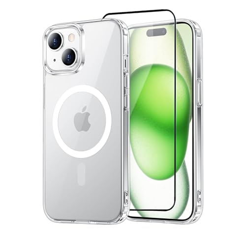 Image of ShieldTech Back Cover Case + Screen Protector for Apple iPhone 15 | Mag-Safe Compatible | Transparent Mobile Phone Back Cover Case for Apple i Phone 15 | i Phone 15 TPU Transparent Back Case Cover