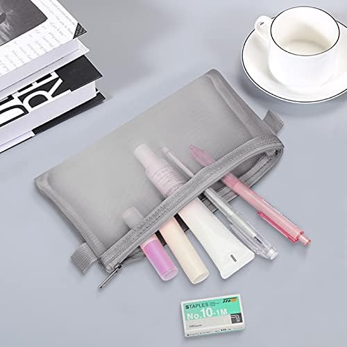 WWW 3 Pcs Pencil Case Set, Clear Durable Pen Carrying Case with Zipper, Nylon Pencil Storage Pouch, Makeup Cosmetic Bag for Women, Portable Office Stationery Pouch for Students Adults Black+Grey+White