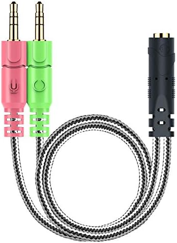 MillSO Headphone Splitter for Computer CTIA 3.5mm TRRS Female to Dual TRS Male Mic Audio Jack Y Headset Splitter Adapter Cable for PC Laptop to Gaming Headset - 8inch/20cm Black