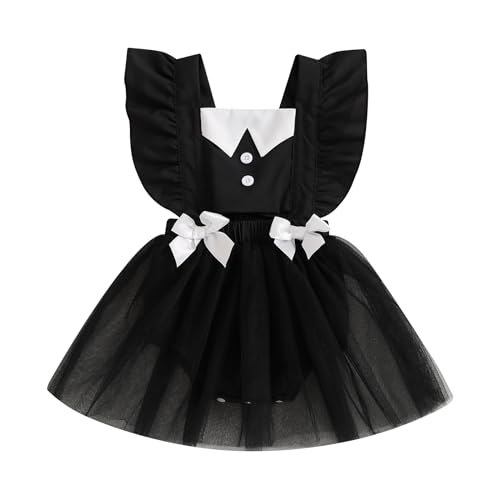 Image of SAYOO Baby Girl Halloween Outfit Ghost Skeleton Bodysuit Romper Ruffle Tulle Dress Gothic Stuff One Piece Jumpsuit Outfits