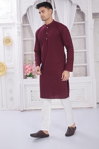 Image of DIVISIVE Men's Thread Embroidered Cotton Only Slim Fit Kurta