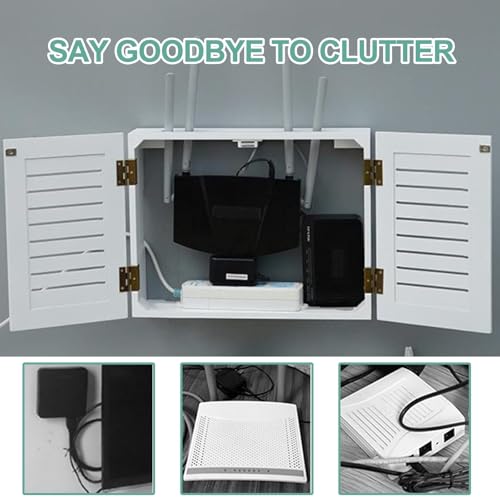 Armoire à routeur décorative WiFi - Boîte de rangement murale pour modem et gestion des câbles - Blanc élégant - Pour décoration d'intérieur