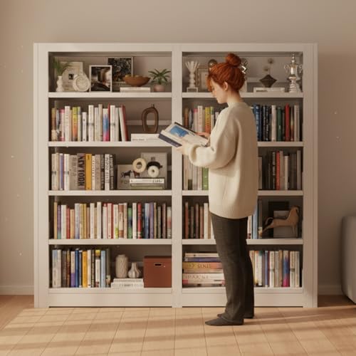 Image of VASAAOSD Bookshelf, Heavy Duty Metal Book Shelf, 69 inch Tall White, 1+1 Set | Adjustable Shelves, 280lbs Shelf Capacity, Industrial Large Office Bookcase, Display Book Organizer, For Living Room Library
