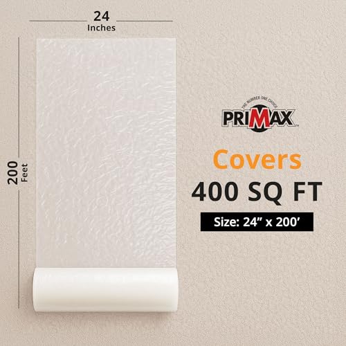 Image of PRIMAX Carpet Protector Film 24 inch x 200' - Self-Adhesive Carpet Protection Film - Clear Plastic Floor Cover - Sticky, Tear-Resistant, Easy Removal - for Moving, Painting, Construction