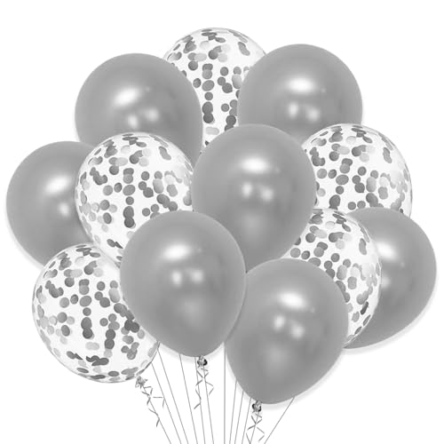 Image of Rozi Decoration Silver Metallic & Confetti Balloon Set - 10 Pcs (5 Metallic + 5 Confetti) | Party Decoration Balloons for Birthday, Anniversary, Wedding, Engagement & Celebration Decor