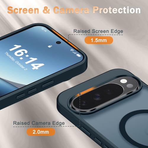 Image of for Google Pixel 10 Pro XL Case, Matte Magnetic Phone Cover [with 1 Screen Protector] [Support for MagSafe] [Shockproof Military Grade Protection] Translucent Frosted Back, Navy Blue