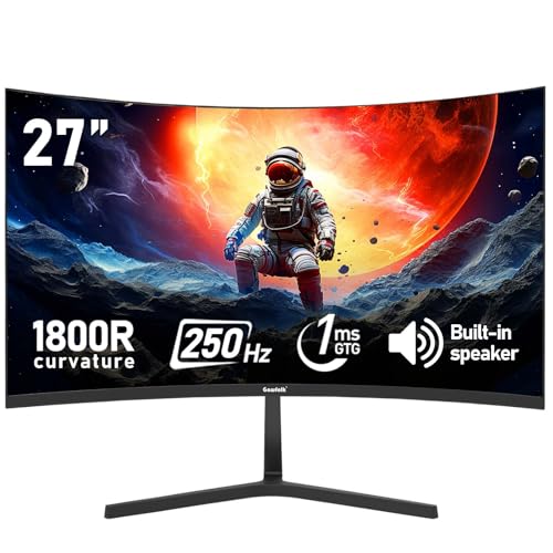 Gawfolk 68,6 cm (27 Zoll) PC-Computer-Bildschirm, 1800R Curved Gaming 250Hz Monitore, FHD 1080p 1ms, Freesync, 98% sRGB, integrierter Lautsprecher, HDMI 2.0, DisplayPort, kompatibel mit Wandmontage 1