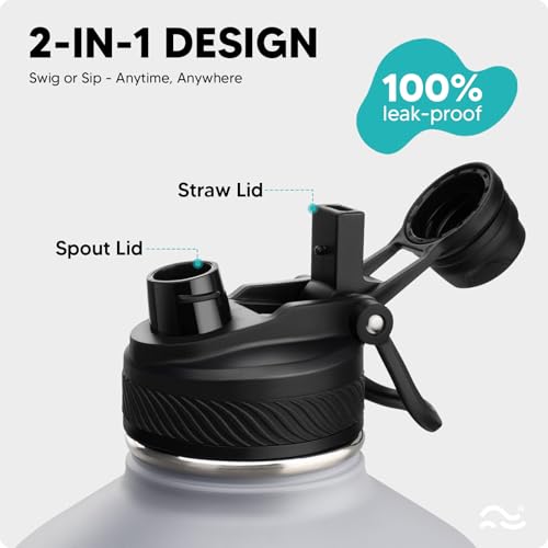 Image of Swigina [2-IN-1 LID] Gallon Insulated Water Bottle with Silicone Boot (48hrs Cold /24hrs Hot) - DIY Stickers, Leakproof, BPA Free, 128 oz