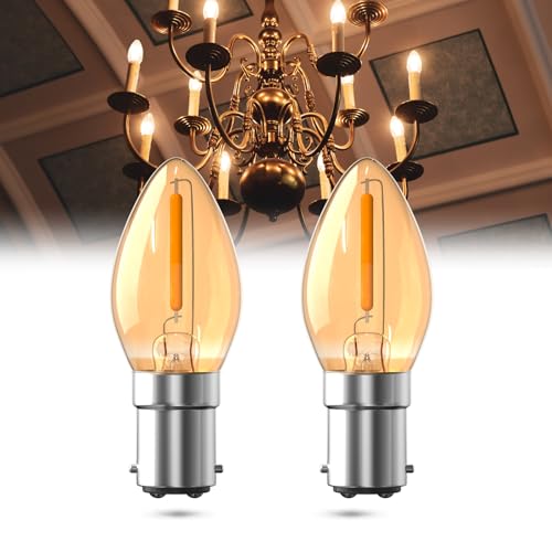 Luxvista 0.5W B15 Small Bayonet Candle Bulbs C7 B15 LED Candle Bulb 2200K Amber Warm White Night Light Bulb SBC Small Bayonet Cap Vintage LED Bulb for Ceiling Lights Chandelier-2Pack