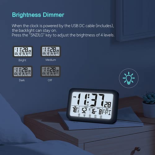 Digital Wall Clock, Digital Clock Battery Operated, Clocks With Large Display, Alarm Clock With Backlight, Desk Clock With Temperature Humidity Day Date For Bedroom Living Room Office (Black) #TOP3