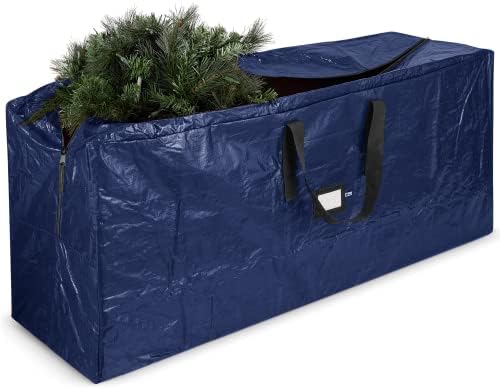 Zober Christmas Tree Storage Bag - Open Top, Waterproof Christmas Tree Storage Box for Disassembled Trees Up to 7.5 Feet with Carry Handles and Dual Zipper - 48x15x20 Inches, Navy