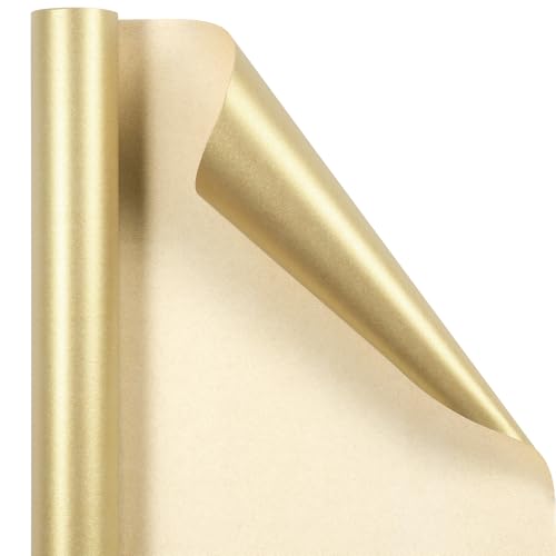 Image of RUSPEPA Gold Matte Wrapping Paper - Solid Color Pearly - luster Paper Perfect for Wedding, Birthday, Valentine's Day, Christmas, Baby Shower, DIY Bouquet -17 Inches X 32.8 Feet