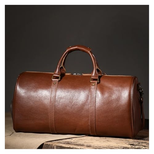 Travel Bag Men's Travel Bag Genuine Leather Luxury Luggage Bag Women's Weekend Duffle Bag Vintage Business Handbag(Coffee)3