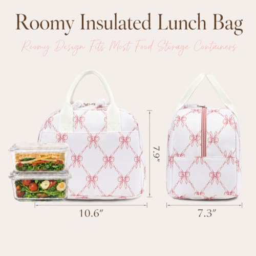 Image of LOVELYWIND Lunch Box for Women, Insulated Lunch Bag, Cute Bow Print Tote