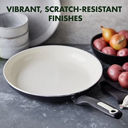 Image of GreenPan Rio Hard Anodized Healthy Ceramic Nonstick, 7 inch 9.5 inch and 11 inch 3 Piece Frying Pan Skillet Set, Soft Grip Handle, PFAS-Free, Dishwasher Safe, Oven Safe, Black