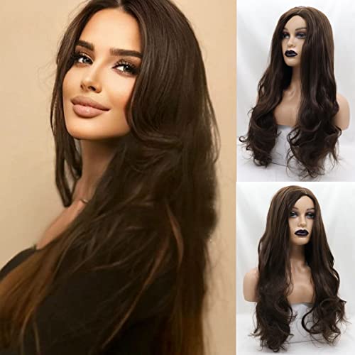 Perruque bouclée 61 cm cheveux longs ondulés marron et blond effet afro naturel