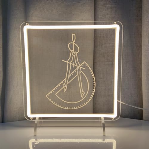 Image of Compass Ruler Neon Signs for Wall Decor, Math Neon Light Sign Learning LED Light Sign for Mathematics Lovers School Research Room Home Decoration, 11 inch x 11 inch
