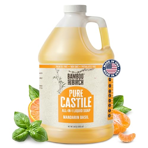 Image of BAMBOO AND BIRCH Pure Castile Soap Liquid, Certified Palm Oil Free Natural Soap, Mandarin Basil, 64 oz