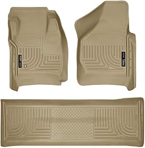 Husky Liners Weatherbeater Series | Front & 2nd Seat Floor Liners (Footwell Coverage) - Tan | 98383 | Fits 2008-2010 Ford F250/F350/450 Crew Cab w/o Manual Transfer Case Shifter 3 Pcs