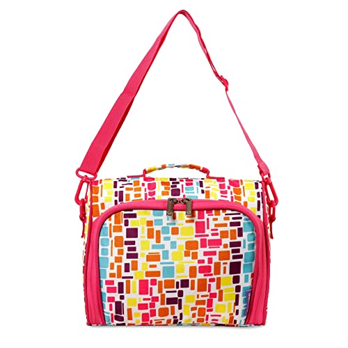 Image of J World Casey Small Lunch Bag for Adults. Medium-Size Insulated Lunch-Box for Kids, Squares Neon