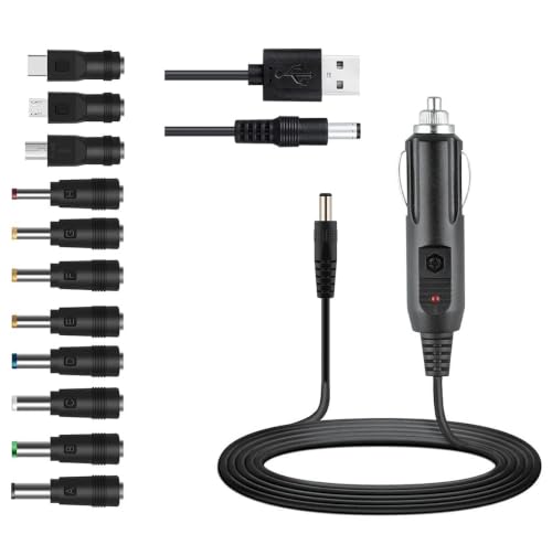 Image of Verilux 12V Car Charger Kit (Max 10A) & 5V DC Power Cable | Charger Cable with 11 Connectors for DVD Player, Camera, GPS, Bluetooth Speakers, Shaver Fans