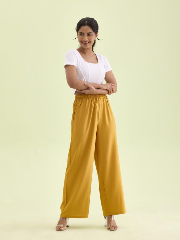 Image of GO COLORS Soft Viscose Basic Palazzo Full Length for Women| Breathable, Mid Rise, Relaxed Fit
