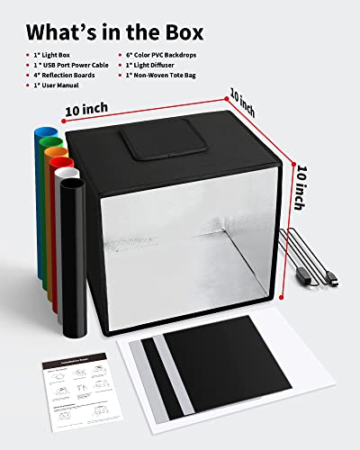 Glendan Light Box Photography, 10"X10" Photo Box With 88 High Color Rendering Index Led Lights, 6 Color Pvc Backdrops, 4 Reflection Boards And 1 Diffuser For Jewelry And Small Item Product Photography #TOP6