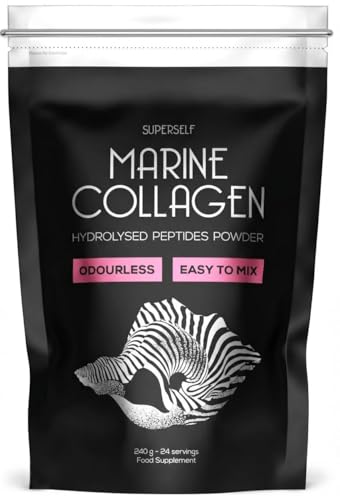Marine Collagen Powder - Glow Up Supplement for Women & Men - Skin Hair & Nail Support - Odourless & Easy to Mix - Hydrolyzed Peptides Type 1 Collagen from Fish - High Absorption (240g)