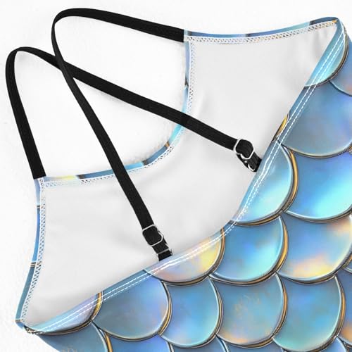 senya Girls Swimsuits One-Piece Swimwear Tie Bathing Suit Beach Summer Round Neck 9-10T Blue Scale Pattern4