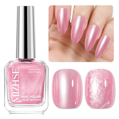 Vernis à ongles rose nacré à séchage rapide à base d'huile pailleté scintillante, sans lampe...