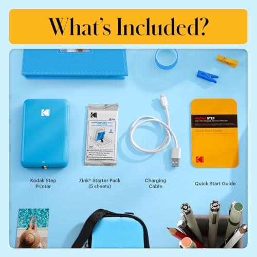 Image of Kodak Step Instant Color Photo Printer with Bluetooth /NFC, ZINK Technology & Kodak App for iOS & Android (Blue) Starter Bundle