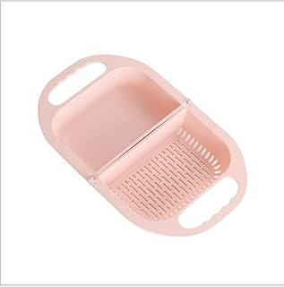ZHZXBDGQ Bandeja de drenaje plegable, cesta de almacenamiento de frutas y verduras, colador, colador plegable que ahorra espacio, color rosa