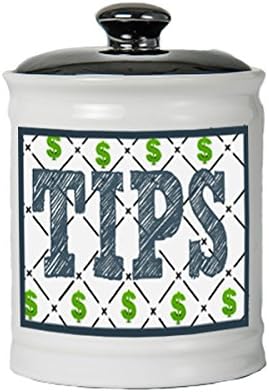 Cottage Creek Tip Jar Round Ceramic Tips Piggy Bank/Tip Money Coin Bank [White]