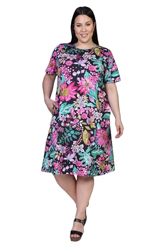 Image of LA CERA Women's Cotton Sun Dresses A-Line with Scoop Neck, Short Sleeves, Side Pockets, Floral Patterns, Machine Wash