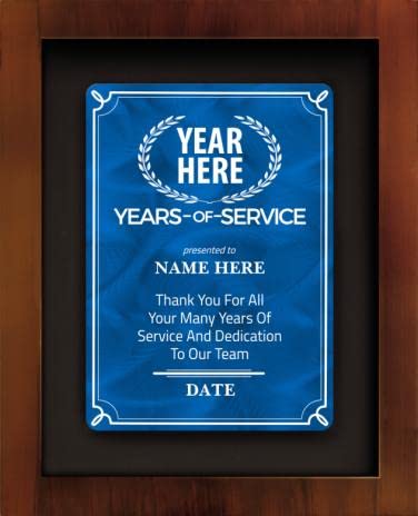 Crown Awards 8.5"x10.5" Personalized Shadow Box Frame, Years of Service Predesigned Shadow Box Award with Customizaton On Blue Metal Plate Prime