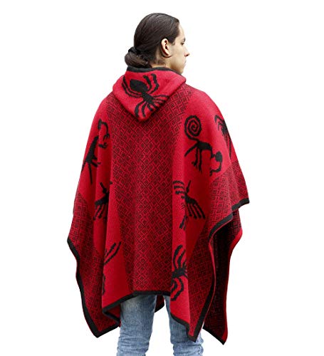 Thick Alpaca Blend Alpaca Wool Poncho For Women Men Cloak Cape Unisex Nazca Lines Design3