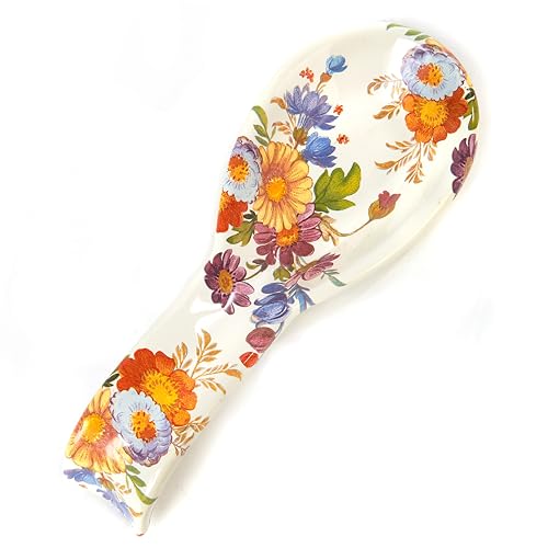 MACKENZIE-CHILDS Enamel Spoon Rest, Kitchen Spoon Holder and Utensil Rest for Stovetop, White Flower Market